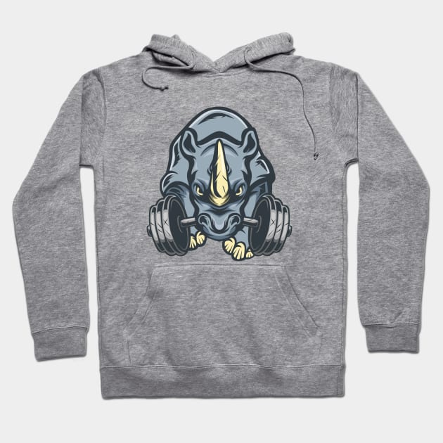 Rhino Gym illustration, Rhino Barbell Hoodie by otastd